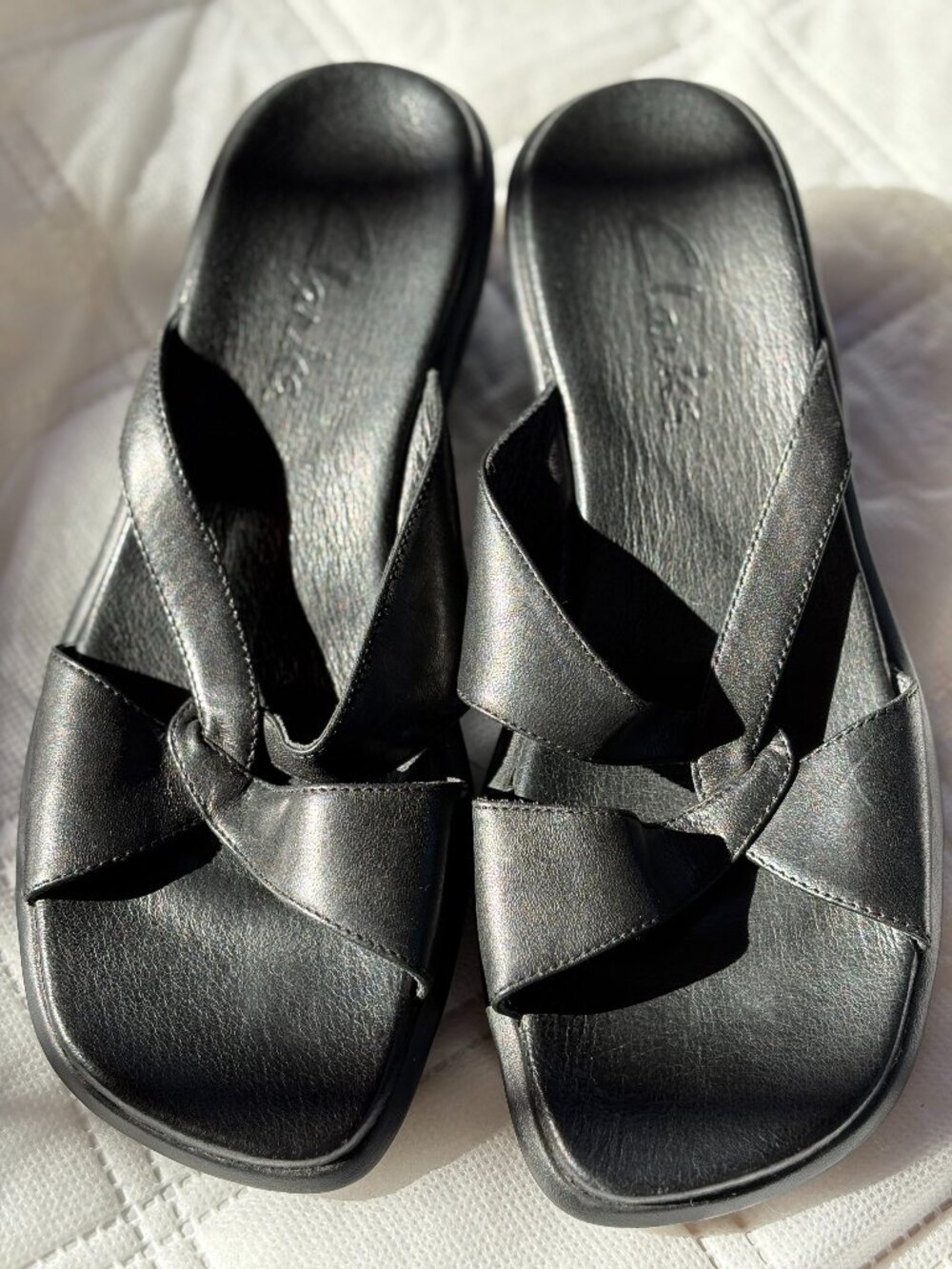 - Clarks Black Leather Low Heel Sandals